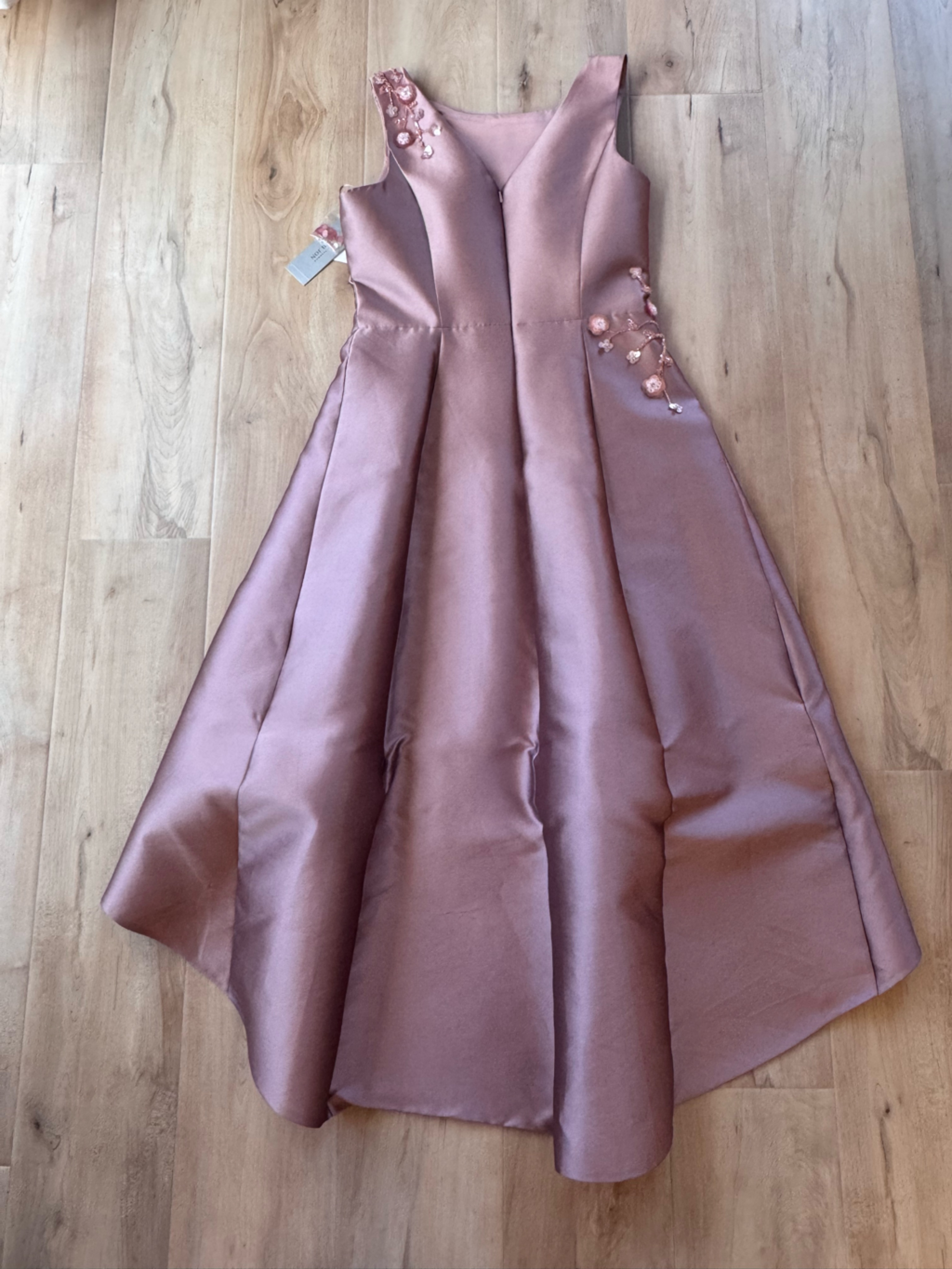 Nwt Teri Jon Mauve Silk Beaded High Low Dress Size 8 — image 5 of 8